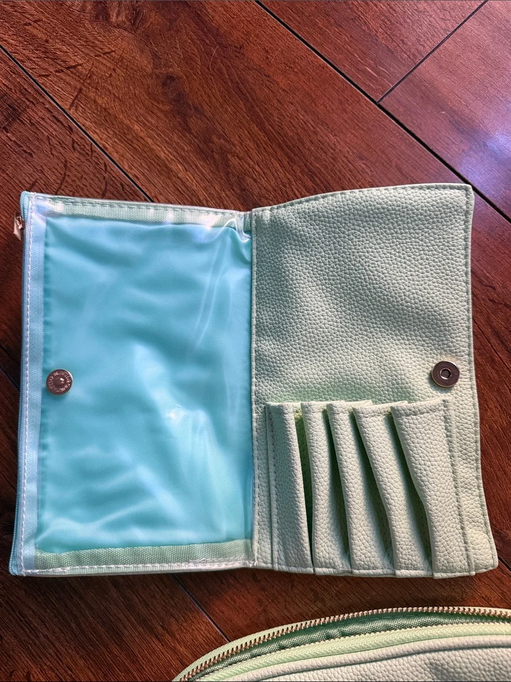 Neiman Marcus Green Two-Piece Cosmetic Pouch Set